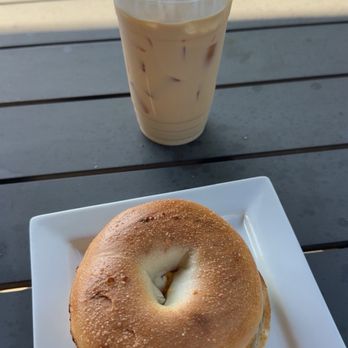 Goodrich Coffee & Tea - Sausage egg and cheese on plain bagel  Iced chai latte - Coffee & Tea Near Me - Clarence, New York