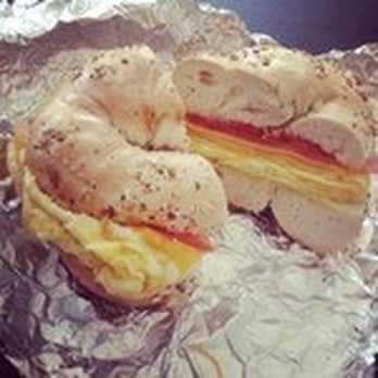 JP's Bagel Express - Egg, tomato and cheese on an everything. So yum. - Bagels Near Me - Hoboken, New Jersey