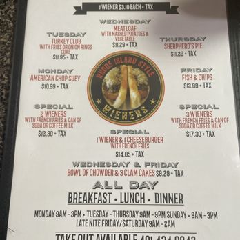 East Providence Weiners - Front of menu - Hot Dogs Near Me - East Providence, Rhode Island East Providence Weiners - Front of menu - Hot Dogs Near Me - East Providence, Rhode Island