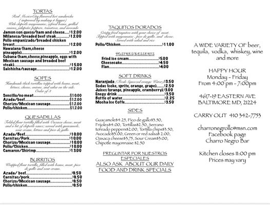 Menu photo 6 Charro Negro Bar & Grill Baltimore, MD Menu photo 6 Charro Negro Bar & Grill Baltimore, MD