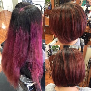 Color Correction To Rose Gold Balayage And Bob Haircut Yelp