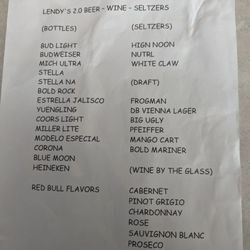 Lendy's Cafe - Drink List