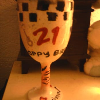 Petroglyph Ceramic Lounge - birthday goblet - paint bled under checkerboard stencil - Paint-Your-Own Pottery Near Me - San Jose, California Petroglyph Ceramic Lounge - birthday goblet - paint bled under checkerboard stencil - Paint-Your-Own Pottery Near Me - San Jose, California
