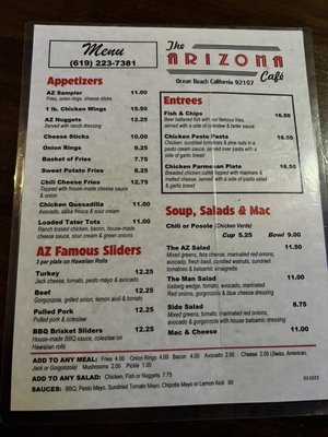 Menu photo 1 Arizona Cafe San Diego, CA Menu photo 1 Arizona Cafe San Diego, CA