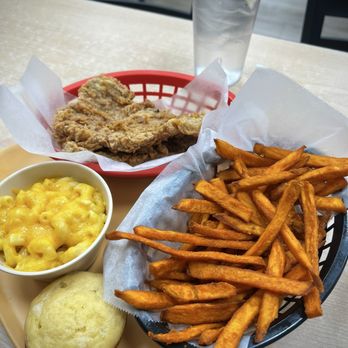 Gritz Cafe - Fried pork chops, sweet potato fries, mac & cheese, and cornbread. - Soul Food Near Me - Las Vegas, Nevada
