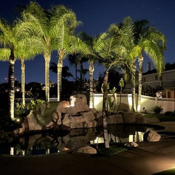 Accurate Irrigation and Lighting Service - Uplights on the palms behind our pool - Landscaping Near Me Accurate Irrigation and Lighting Service - Uplights on the palms behind our pool - Landscaping Near Me