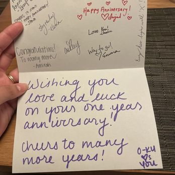 O-Ku - Sweet card from staff - Sushi Bars Near Me - Nashville, Tennessee O-Ku - Sweet card from staff - Sushi Bars Near Me - Nashville, Tennessee