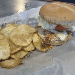 Creekside Grille - Blackened chicken sandwich with house fries