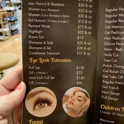 A Sunlight Hair and Spa Salons - Some of the services and prices
