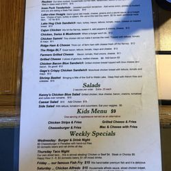 Oak Ridge Inn - Menu