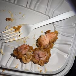 This is the raw chicken that was in my platter, they tried to tell me it was chicken thigh and it looks like that.