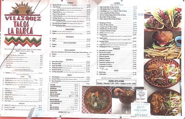 Menu photo 5 Tacos La Barca In Williams Williams, CA