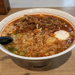 Spicy hot niku udon with an onsen egg.