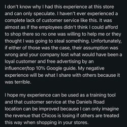 Chico's - Email sent to Chicos customer service