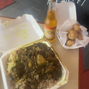 Helen's Kitchen - Curried Goat, dumpling rolls, champagne soda - Caribbean Near Me - Houston, Texas