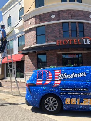 Window Cleaning Services - Whether you are the owner of a residential or commercial property, you will want to consider a professional window cleaning service. Few people realize the grime that quickly builds up on the interior and exterior of their windows. A thin layer of dirt and dust can make a home or building look dingy and uninviting. With proper cleaning, your windows will allow more natural light to flow through, brightening your home or office inside and out.

At DJ Windows, no building is too big or small for our expertise. Our team is equipped to handle a wide variety of properties, including:

Residential homes and apartments
Office buildings
Retail storefronts
Restaurants and cafes
Warehouses and industrial facilities
Schools and government buildings

We offer comprehensive window cleaning services in Santa Clarita, CA, and the surrounding areas. Our experienced team members perform interior and exterior window cleaning, screen cleanings, and window sill cleaning. If you have a commercial or residential property in the Santa Clarita Valley, contact our office at (661) 289-0945 to schedule your window cleaning services today.