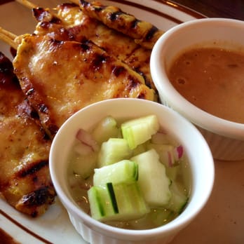 Ubon Thai Kitchen - Chicken Satay (5 pieces).  Served with cucumbers salad and peanut sauce. $6.95 - Thai Near Me - Torrance, California