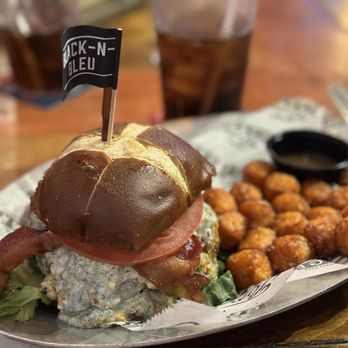 Ford's Garage Dearborn - Black and blue burger with SWEET POTATO TOTS - Burgers Near Me - Dearborn, Michigan Ford's Garage Dearborn - Black and blue burger with SWEET POTATO TOTS - Burgers Near Me - Dearborn, Michigan
