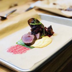 Venison, wood ear mushroom, bacon jam, corn purée, wild blackberry