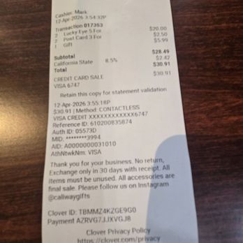 Gold Rush Treasures - Receipt - Gift Shops Near Me - Sacramento, California Gold Rush Treasures - Receipt - Gift Shops Near Me - Sacramento, California