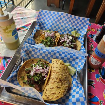 Rubi's - Al pastor taco + beef tongue quesadilla - Mexican Near Me - Chicago, Illinois Rubi's - Al pastor taco + beef tongue quesadilla - Mexican Near Me - Chicago, Illinois