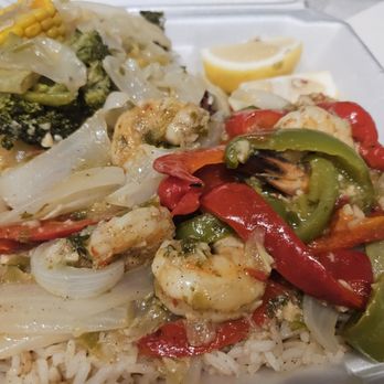 Reggae Hut - Garlic Shrimp, white rice and veggies. Good flavor, but a little expensive for $28. I'd still order this dish again - Caribbean Near Me - Houston, Texas Reggae Hut - Garlic Shrimp, white rice and veggies. Good flavor, but a little expensive for $28. I'd still order this dish again - Caribbean Near Me - Houston, Texas