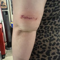 Tattoo of my dad's favorite scripture in his handwriting.