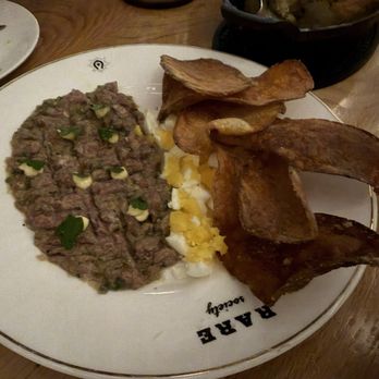 Rare Society - Beef Tartare with Salt and Vinegar chips. Too salty for me but my husband really enjoyed it. - Steakhouses Near Me - Mill Creek, Washington Rare Society - Beef Tartare with Salt and Vinegar chips. Too salty for me but my husband really enjoyed it. - Steakhouses Near Me - Mill Creek, Washington