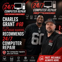 24/7 Computer Repair - Las Vegas Raiders player Charles Grant trusts 24/7 Computer Repair for PC repairs, upgrades, and all his computer needs.