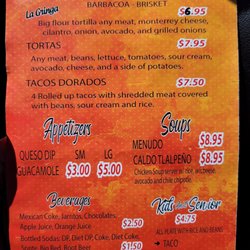 Tacote Breakfast Burritos - Back of menu