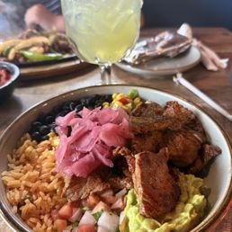 Steak bowl and margarita