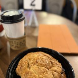 Mix and Mingle Coffee Lounge - Croissant w/ egg & cheddar breakfast sandwich