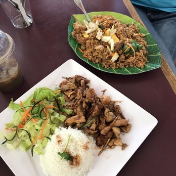 Minie's Cafe - Top R: Chicken Fried Rice...Bottom L: Ginger Chicken with Jasmine Rice & Salad - Cambodian Near Me - San Angelo, Texas Minie's Cafe - Top R: Chicken Fried Rice...Bottom L: Ginger Chicken with Jasmine Rice & Salad - Cambodian Near Me - San Angelo, Texas