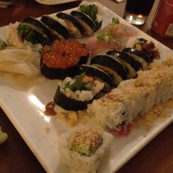 Sushi Zone - Spicy hamachi roll, ikura nigiri, albacore nigiri, salmon skin roll, Hawaiian 1 (top to bottom) - Sushi Bars Near Me - San Francisco, California Sushi Zone - Spicy hamachi roll, ikura nigiri, albacore nigiri, salmon skin roll, Hawaiian 1 (top to bottom) - Sushi Bars Near Me - San Francisco, California