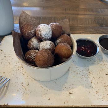 First Watch - Holey Donuts with mixed berry compote and chocolate sauce - American Near Me - Chantilly, Virginia