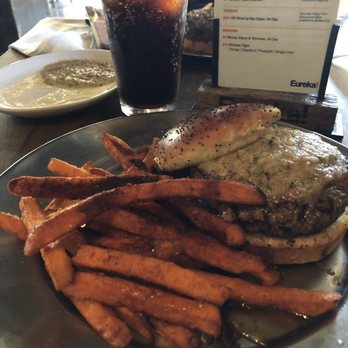 Eureka! - Bone Marrow Burger + sweet potato fries + side order of more bone marrow butter ($5) - Burgers Near Me - Claremont, California