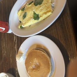 3 Piece Short Stack Pancakes  Feta Cheese and Spinach Omelette with mozzarella
