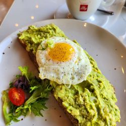 Crema Gourmet - Avocado Toast with Sunnyside up egg, Mocha latte with one shot