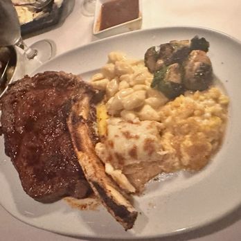 Steak 48 - 45 Day Dry Aged Bone-In Ribeye with Mac n cheese and brussell sprouts - Steakhouses Near Me - Charlotte, North Carolina Steak 48 - 45 Day Dry Aged Bone-In Ribeye with Mac n cheese and brussell sprouts - Steakhouses Near Me - Charlotte, North Carolina