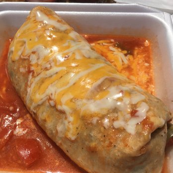 Campos Famous Burritos - Carne Asada Burrito with salsa, beans, rice, guacamole, and cheese.  Topped with Spanish Sauce.  Five stars! - Mexican Near Me - Simi Valley, California