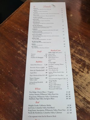 Menu photo 7 Slow Bar Portland, OR