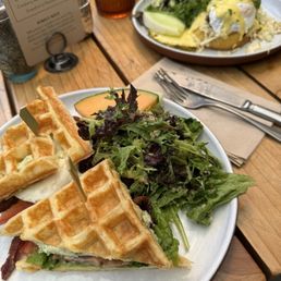 Waffling Heights Sandwich with salad