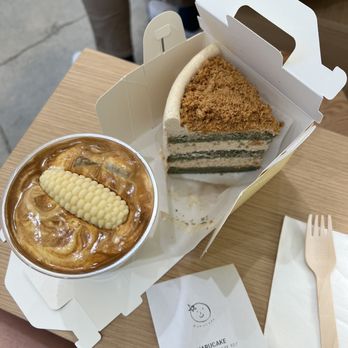 Harucake - soosoo latte, mugwort injeolmi slice - Coffee & Tea Near Me - Los Angeles, California Harucake - soosoo latte, mugwort injeolmi slice - Coffee & Tea Near Me - Los Angeles, California