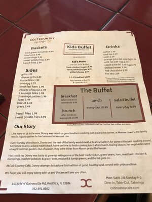 Menu photo 1 Colt Country Cafe & Buffet Reddick, FL Menu photo 1 Colt Country Cafe & Buffet Reddick, FL