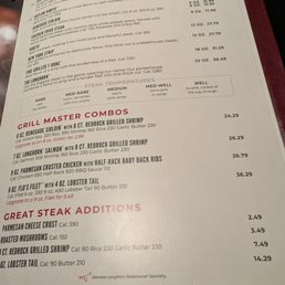 Steak menu Steak menu