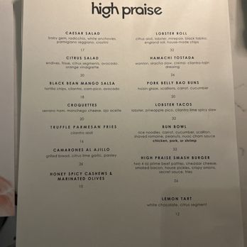 High Praise - Food menu 11/23/24 - Latin American Near Me - San Antonio, Texas