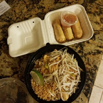 Sabai Sabai Simply Thai - Chicken pad Thai and spring rolls - Thai Near Me - Germantown, Maryland