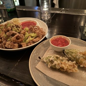 Crossroads Kitchen - "Calamari" Fritti made with hearts of palm. Stuffed Zucchini Blossoms. - Vegan Near Me - Los Angeles, California Crossroads Kitchen - "Calamari" Fritti made with hearts of palm. Stuffed Zucchini Blossoms. - Vegan Near Me - Los Angeles, California