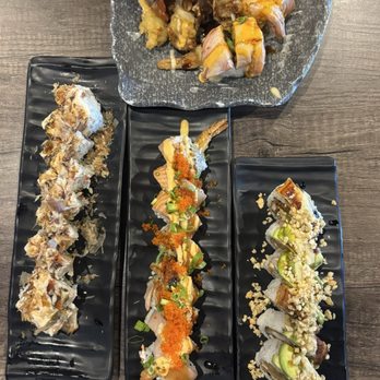 Kakuna Sushi - Boujee Roll (top), Umami Roll (left), Skittles Roll (middle), and Black Mamba Roll (right) - Ramen Near Me - San Jose, California