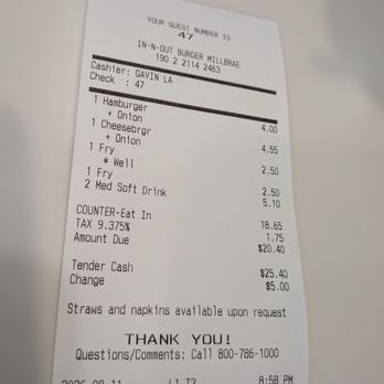 In-N-Out Burger - Receipt for our meals - Fast Food Near Me - Millbrae, California In-N-Out Burger - Receipt for our meals - Fast Food Near Me - Millbrae, California